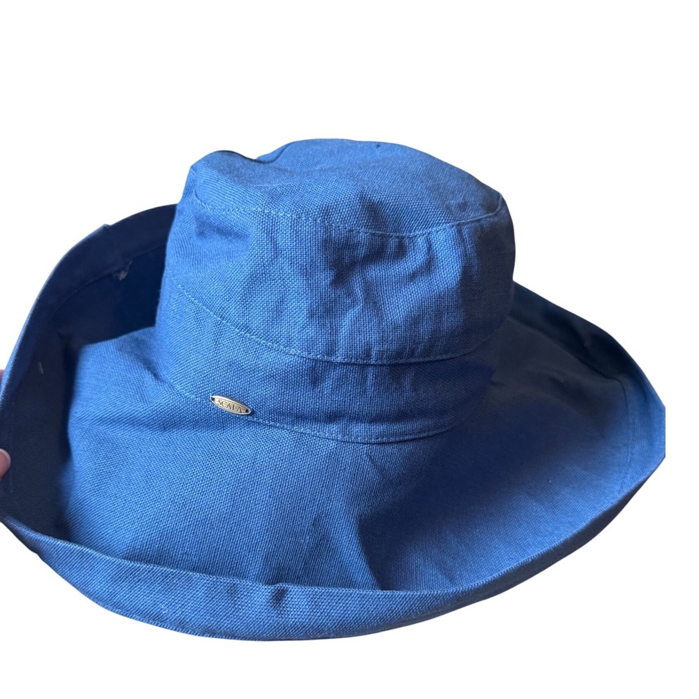 Scala LC399 Blue Cotton Big Brim Sun Hat UPF 50+ Adjustable Size NWT